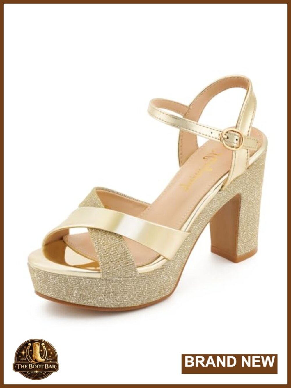 Sparkly Platform Chunky Block Heel Sandals 3.8" Open Toe Ankle Strap Evening
